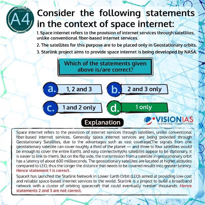 Consider the following statements in the context of space internet: